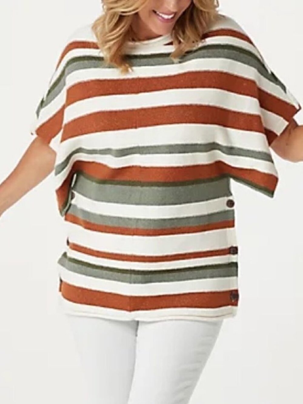 Denim & Co. Naturals Striped Short-Sleeve Dolman Poncho
